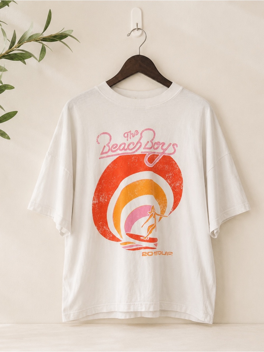 H&M - The Beach Boys White Band Tee with Pink, Orange & Yellow Surf Graphic